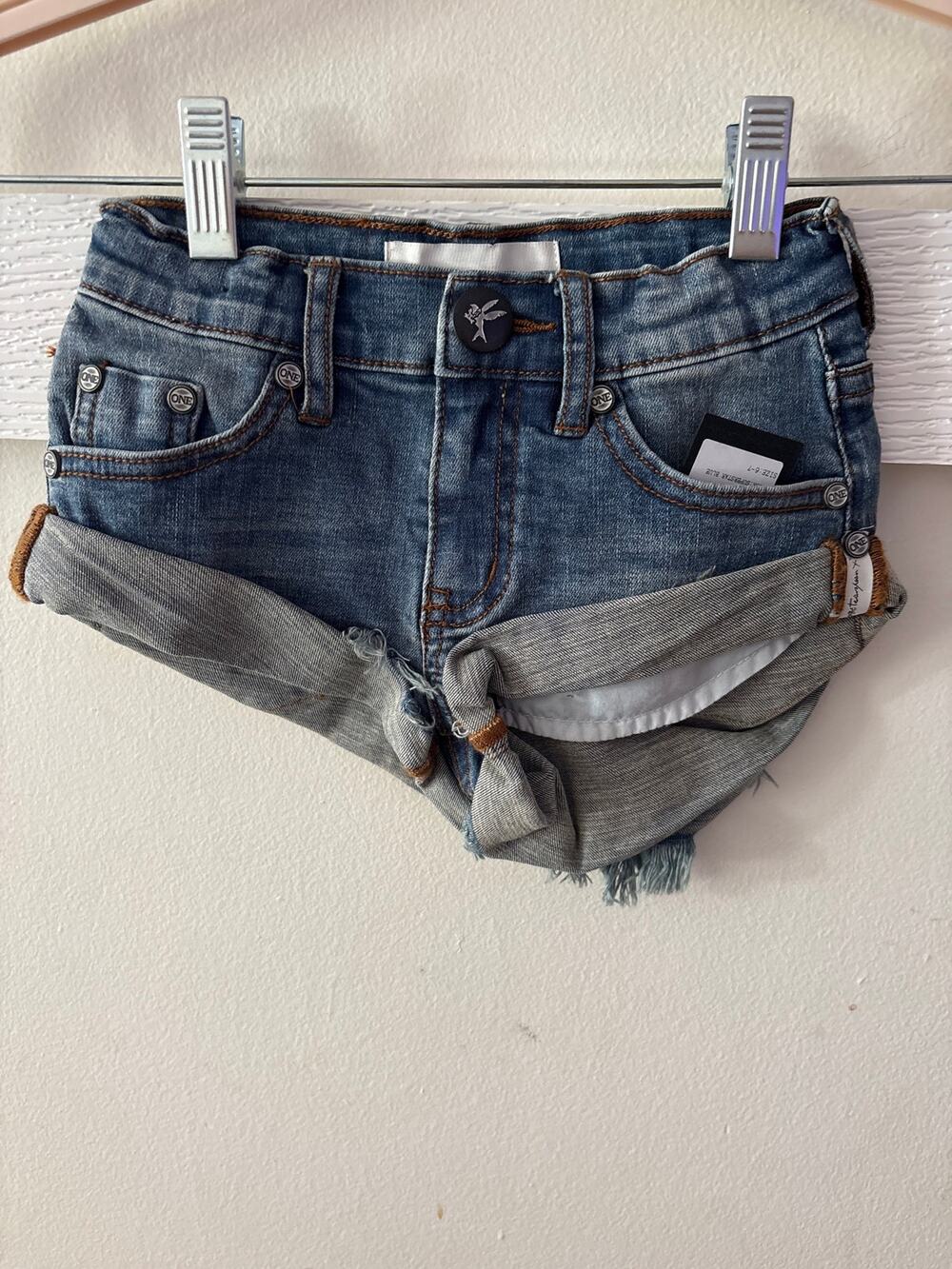 new one teaspoon Sz 6-7 girls superstar bandit jean shorts distressed mommy me